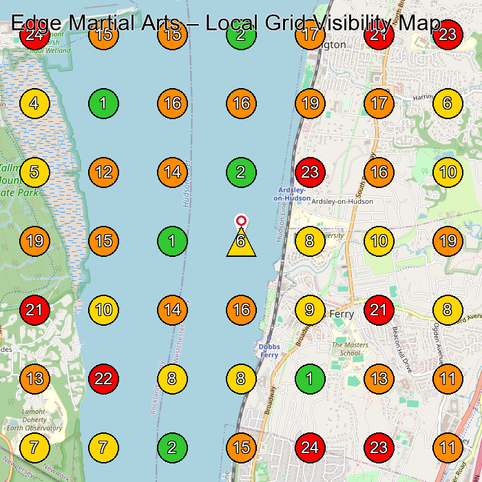 Edge Martial Arts Karate School GeoGrid ranking map for Dobbs Ferry NY